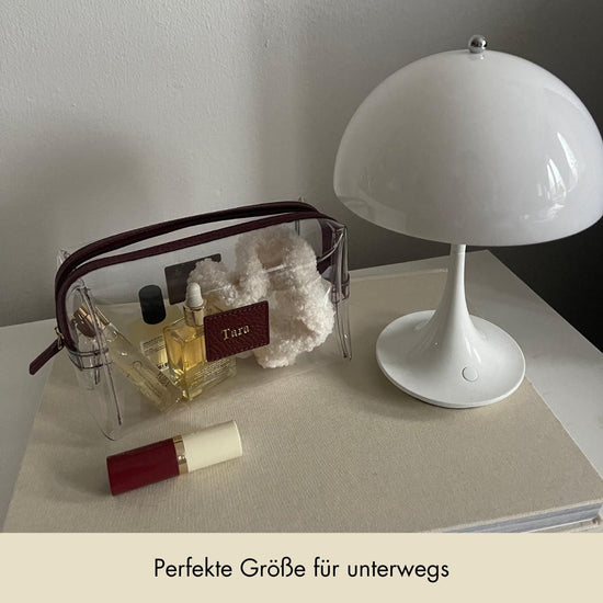 Cosmetic bag grained leather | dark red & gold - Pre-Order