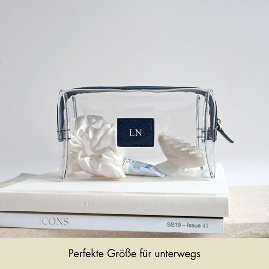 Cosmetic bag grained leather | midnight blue & silver - Pre-Order