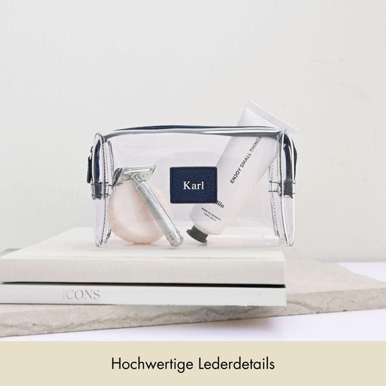 Cosmetic bag grained leather | midnight blue & silver - Pre-Order