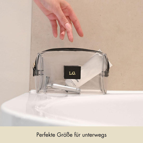 Cosmetic bag grained leather | black & gold - Pre-Order