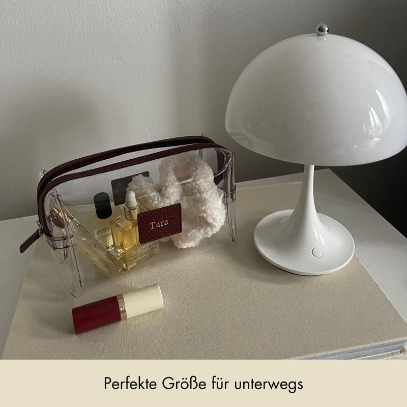 Cosmetic bag grained leather | dark red & gold - Pre-Order