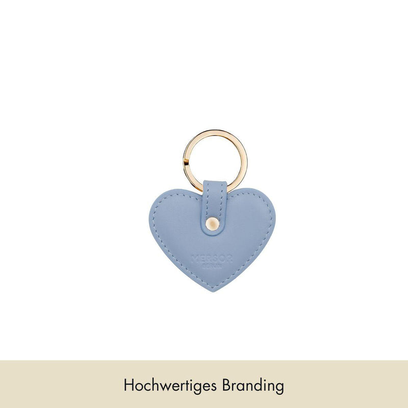 Keyring Heart Smooth Leather | Ice Blue & Gold