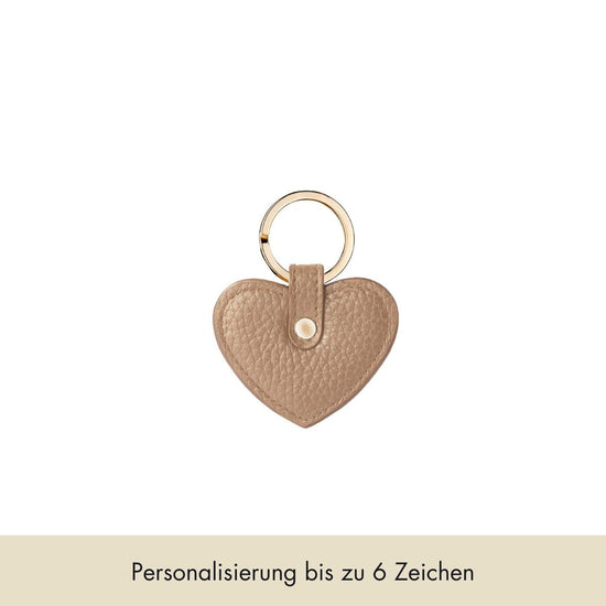 Schlüsselanhänger Herz genarbtes Leder | Beige & Gold